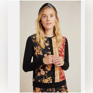 Anthropologie Kachel Floral Fay jacquard paneled cardigan EUC size 12